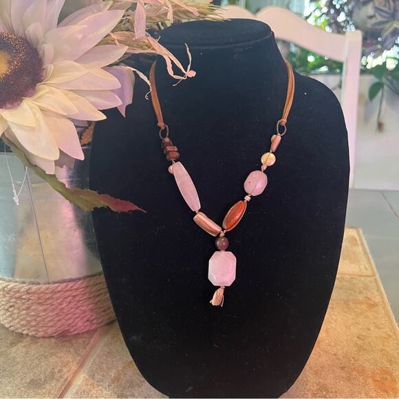 Silpada Rose Quartz Stone Bead & Leather Necklace - Picture 3 of 8